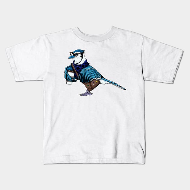 Hipster Blue Jay Kids T-Shirt by deancoledesign